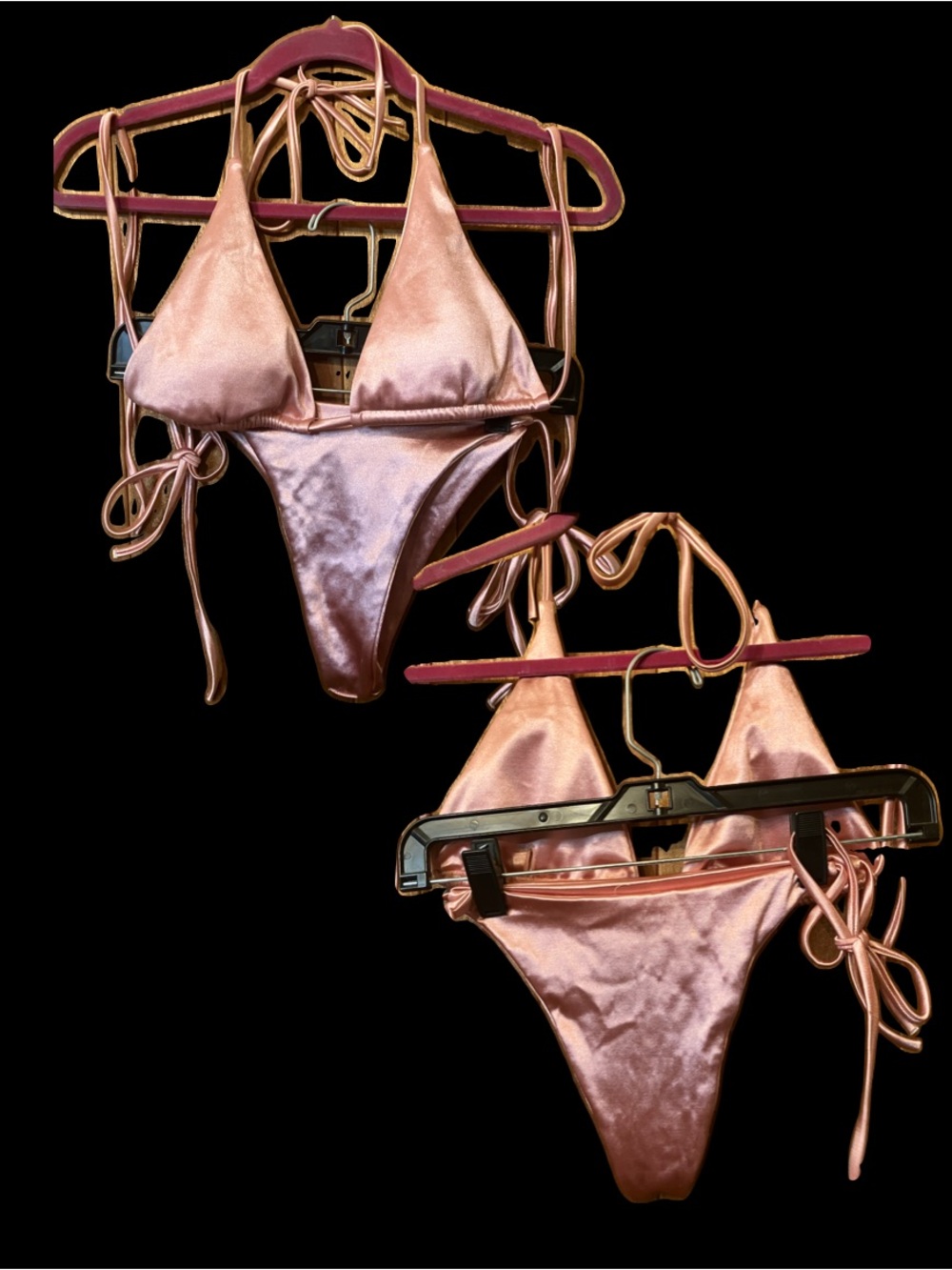 Shimmery Rose Gold Triangle Tie Bikini Set